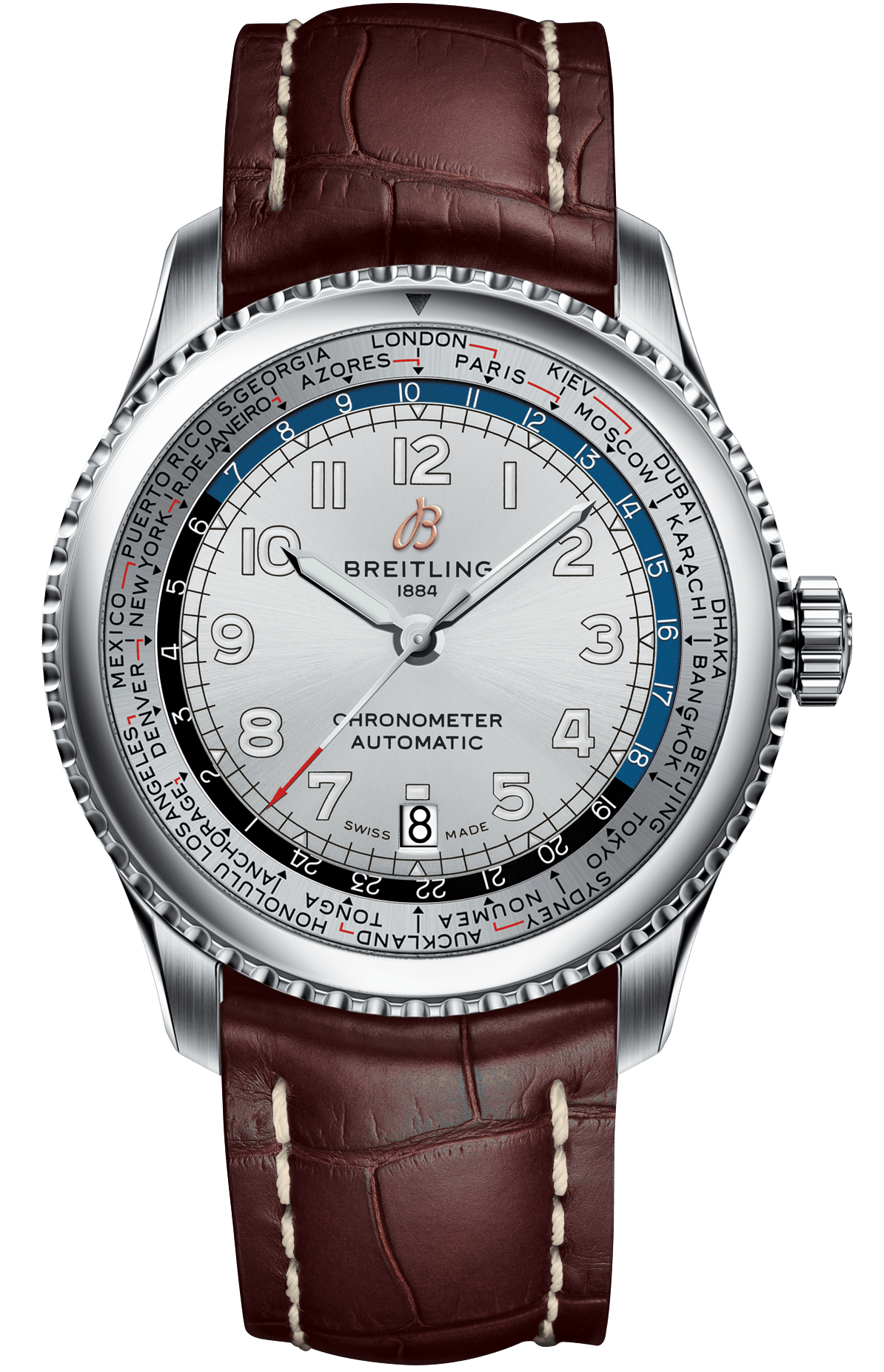 Breitling Watch Aviator 8 B35 Unitime 43 Brown Croco Tang