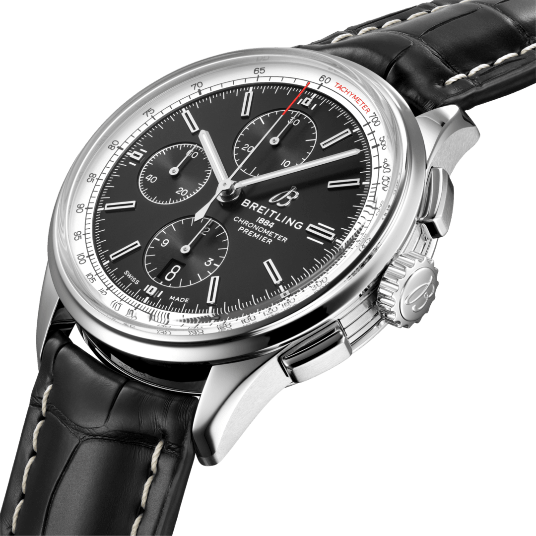 Breitling Watch Premier Chronograph 42 Black Croco Folding