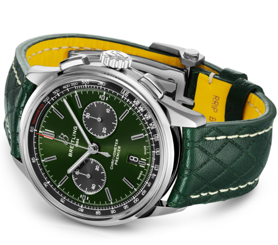 Breitling Watch Premier B01 Chronograph 42 Bentley British Racing Green Leather Folding