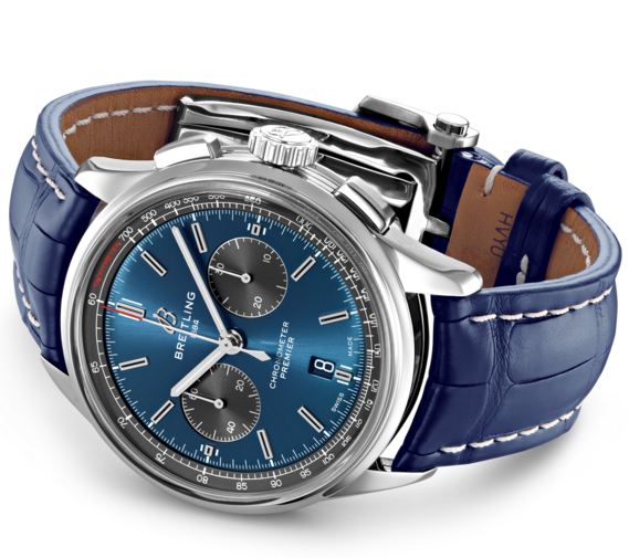 Breitling Watch Premier B01 Chronograph 42 Blue Croco Tang