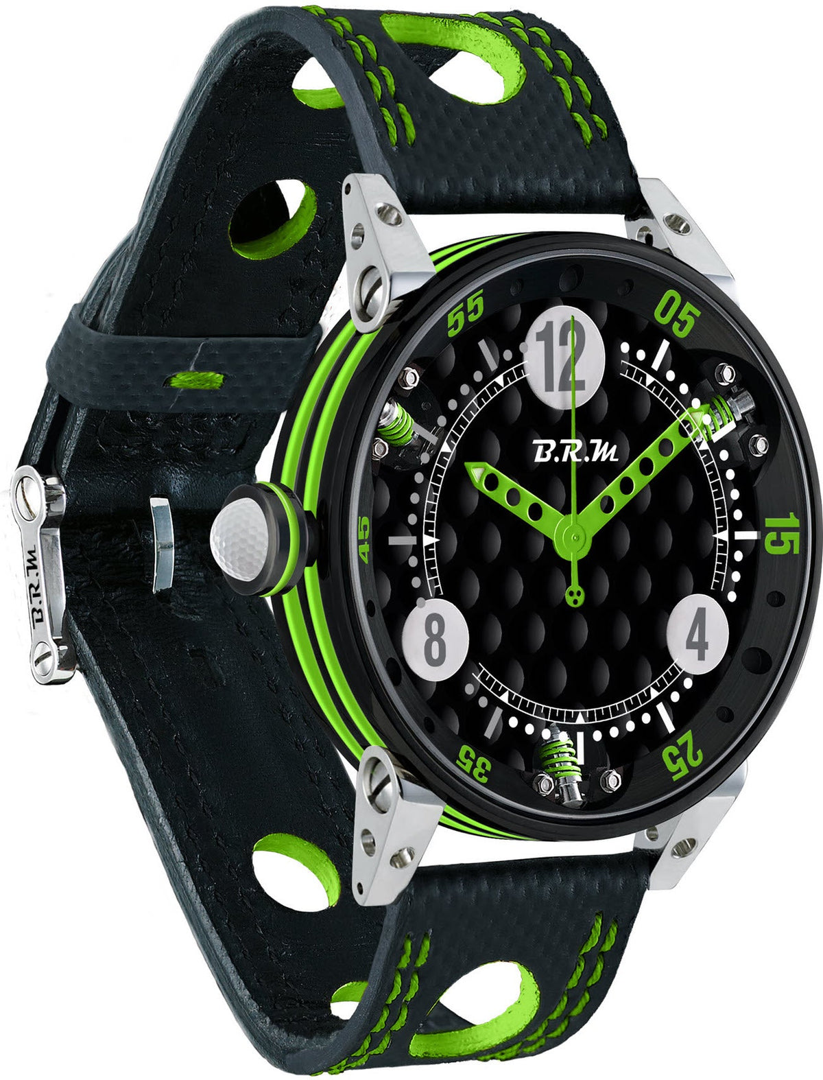 B.R.M. Watch Golf Master Mens Lime Green Red Hands