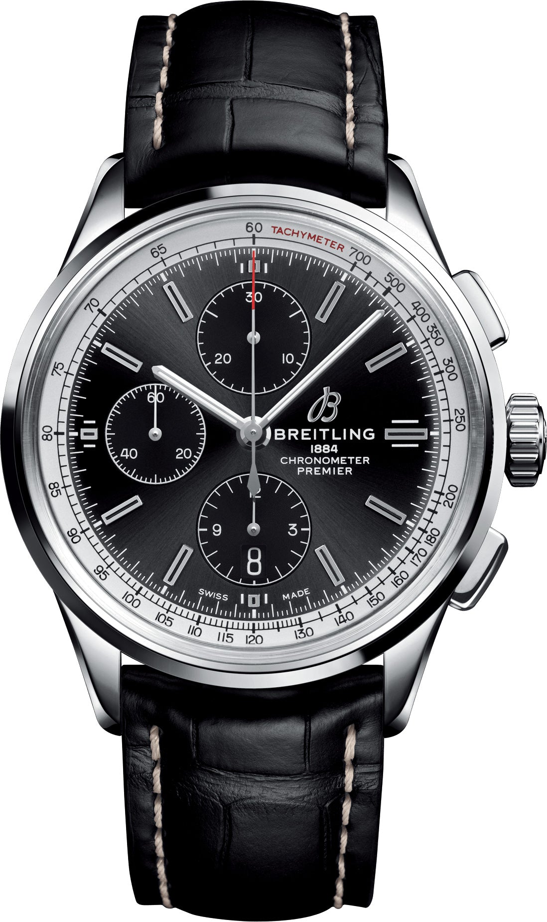 Breitling Watch Premier Chronograph 42 Black Croco Folding