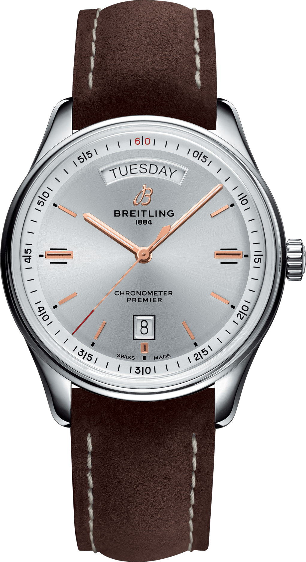Breitling Watch Premier Automatic Day and Date 40 Brown Nubuck Tang