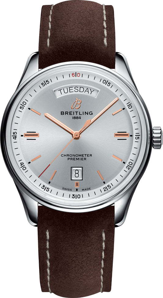 Breitling Watch Premier Automatic Day and Date 40 Brown Nubuck Tang
