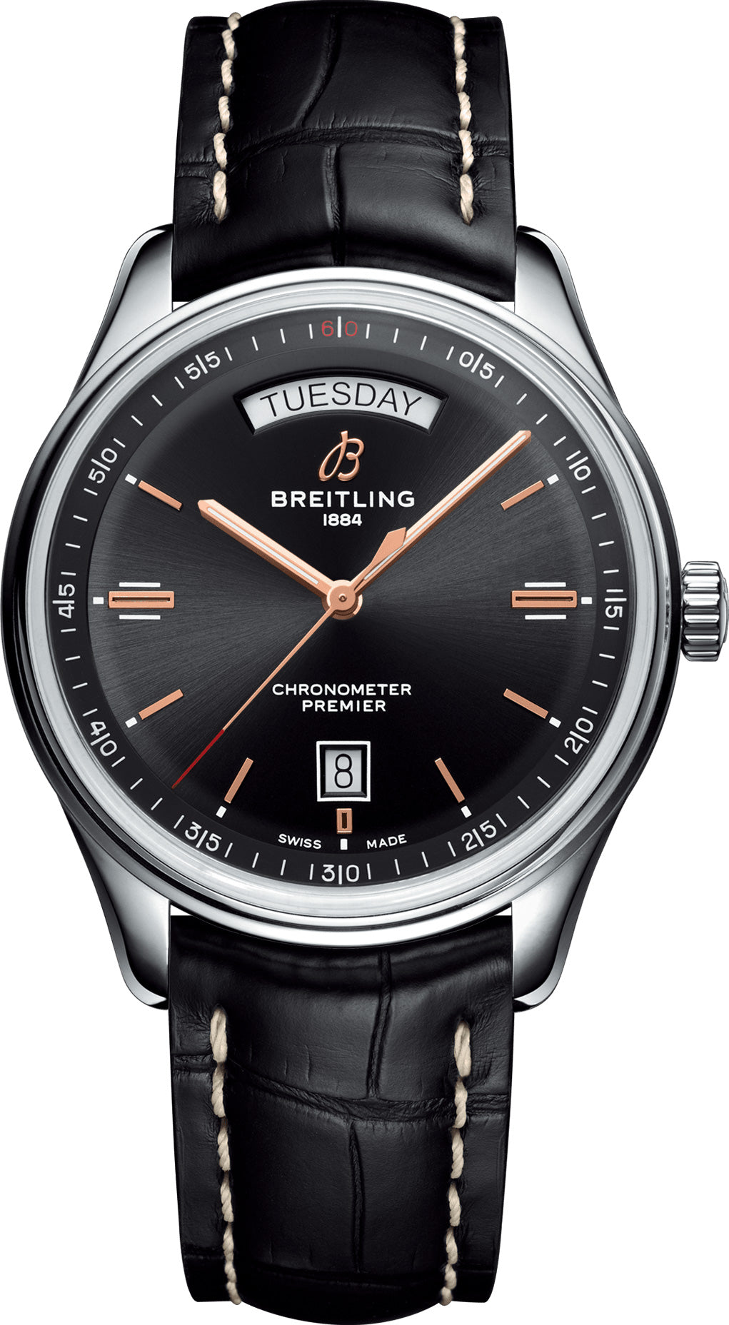 Breitling Watch Premier Automatic Day and Date 40 Black Croco Tang