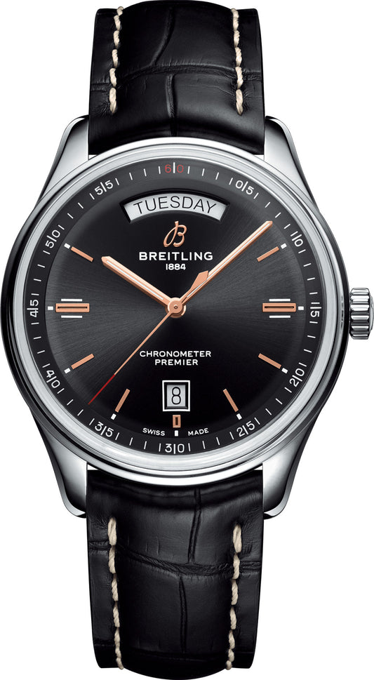 Breitling Watch Premier Automatic Day and Date 40 Black Croco Tang