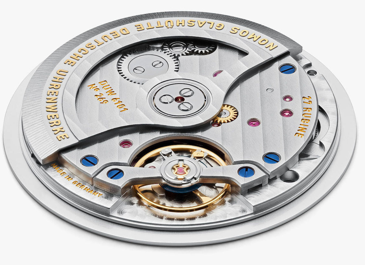 Nomos Glashutte Watch Orion Neomatik 41 Date Olive Gold Sapphire Crystal