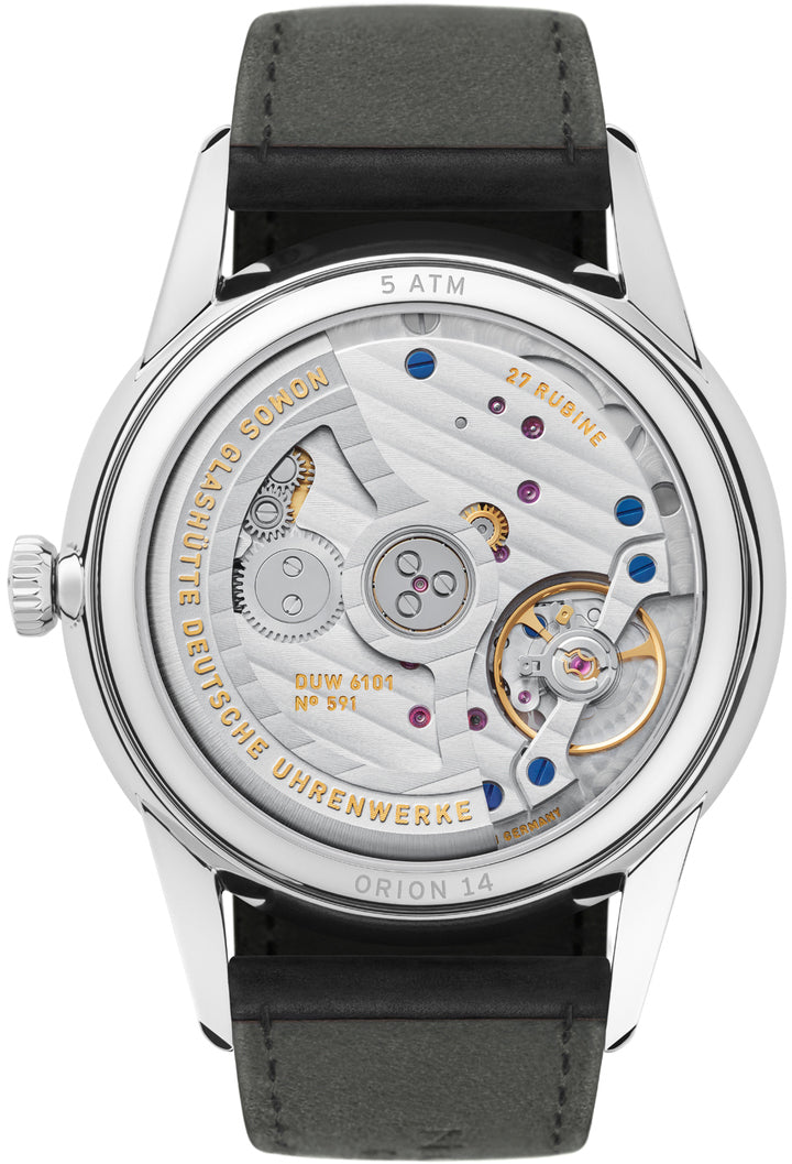 Nomos Glashutte Watch Orion Neomatik 41 Date Olive Gold Sapphire Crystal
